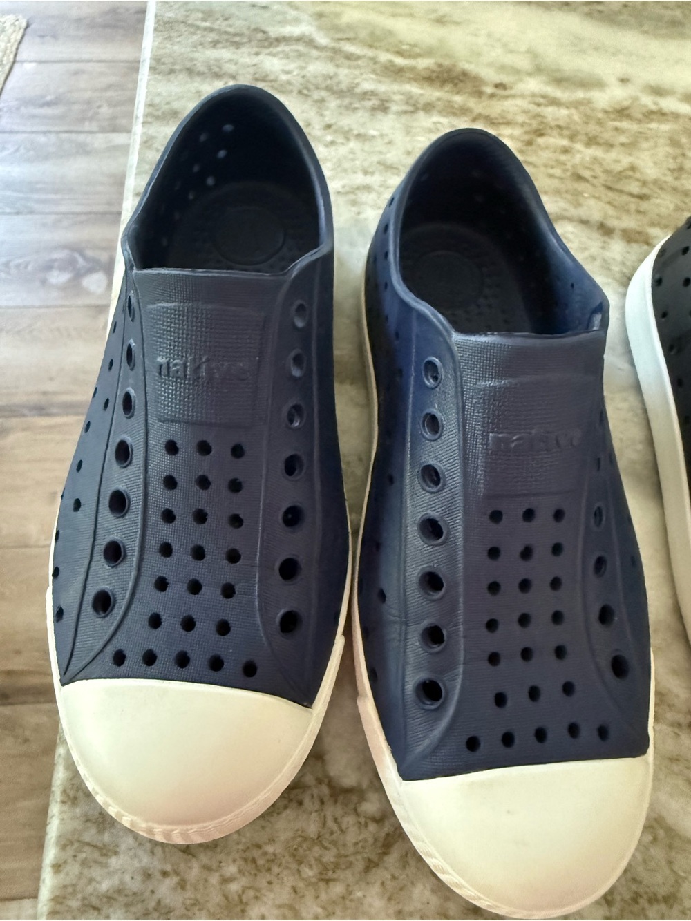 Native Men's Slip-On Sneakers in Navy with White Toe Caps